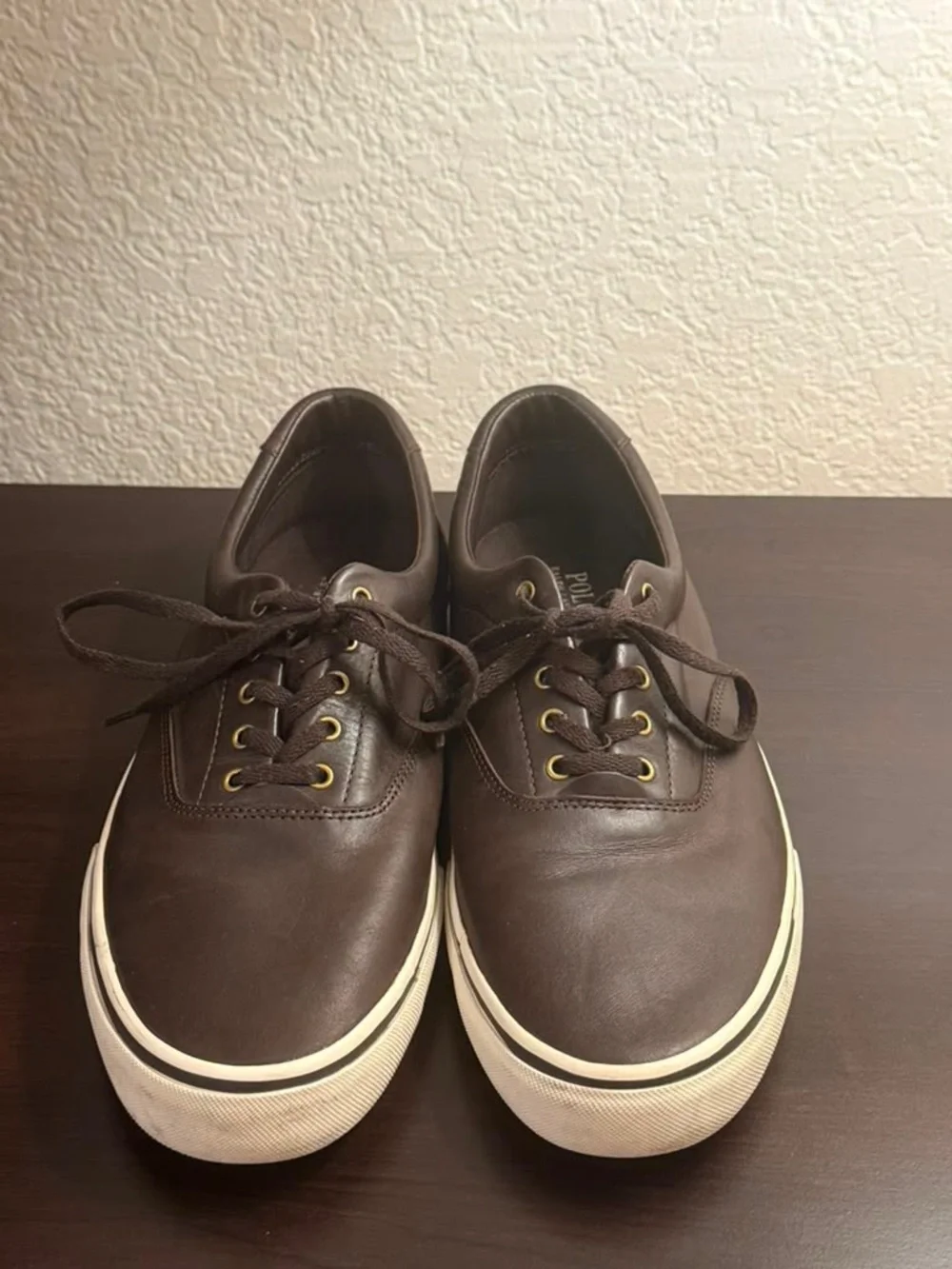 Polo Ralph Lauren Brown Leather Sneakers Lace Up Casual Shoes Men 14D